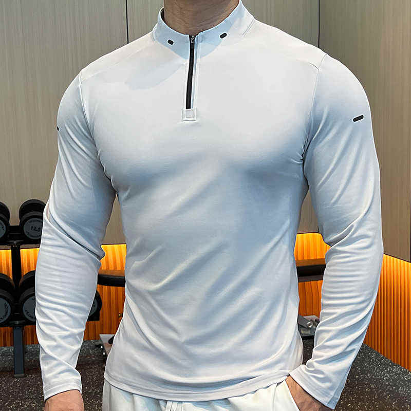 Men's Quick Dry Zip Pullover Long-Sleeved Gym T-Shirt