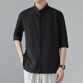 Men's Ice Silk Short Sleeve Shirt with Stand Collar
