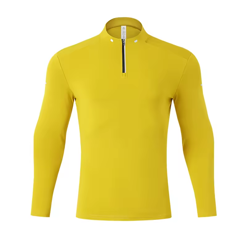 Men's Quick Dry Zip Pullover Long-Sleeved Gym T-Shirt
