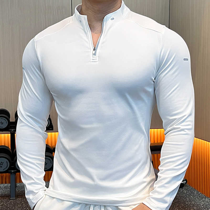 Men's Quick Dry Zip Pullover Long-Sleeved Gym T-Shirt