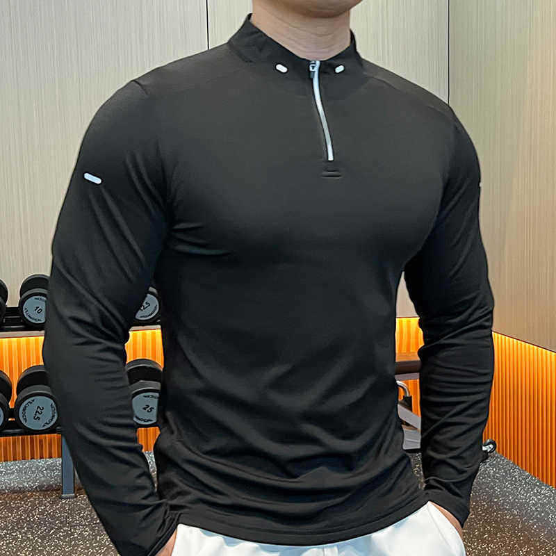 Men's Quick Dry Zip Pullover Long-Sleeved Gym T-Shirt