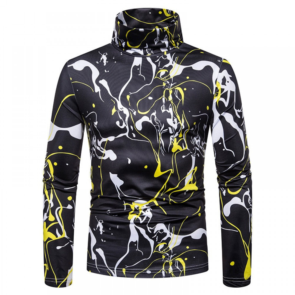 New Men's Plus Size Printing High Neck Bottoming Shirt