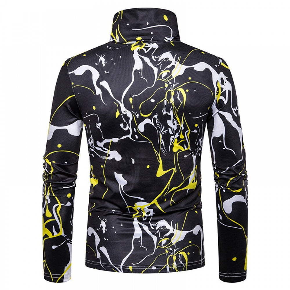New Men's Plus Size Printing High Neck Bottoming Shirt